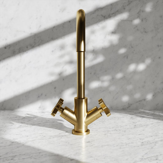 Regal Brushed Gold Crosshead Kitchen Mixer Tap