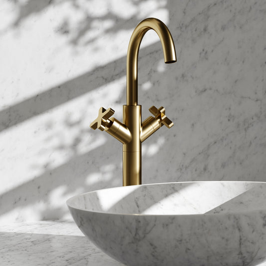 Regal Brushed Gold Crosshead Tall Basin Mixer Tap