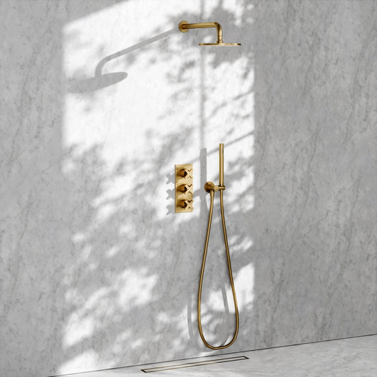 Regal Brushed Gold Crosshead Thermostatic 2-Way Mixer Shower System