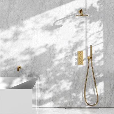 Regal Brushed Gold Crosshead Thermostatic 3-Way Mixer Shower System