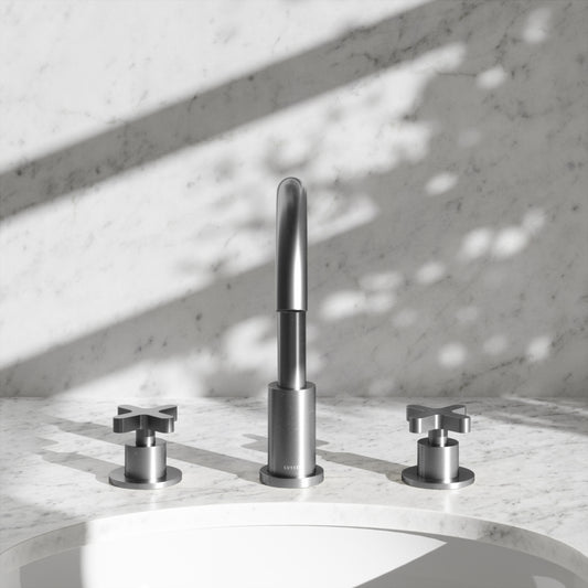 Regal Brushed Stainless Crosshead Deck Mounted 3-Hole Basin Mixer Tap