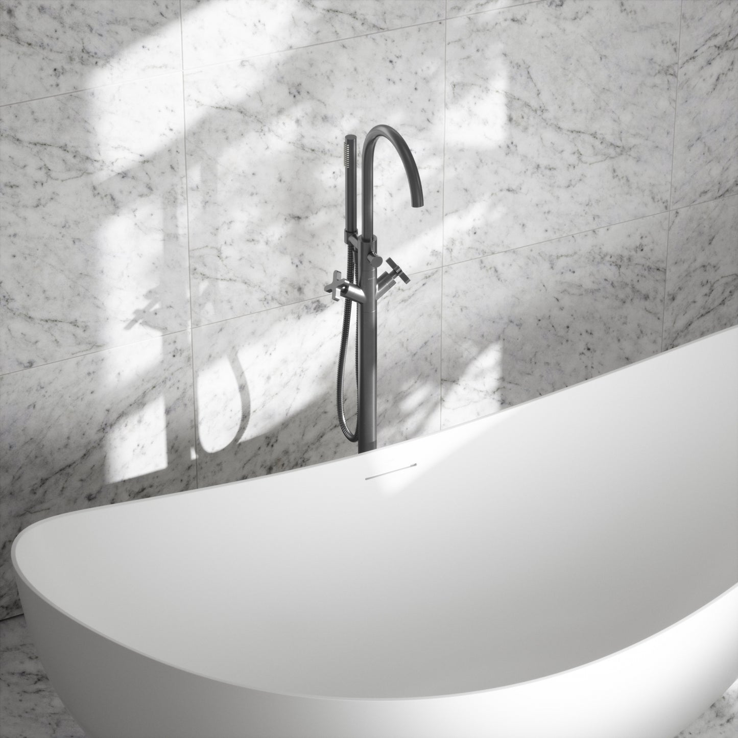 Regal Brushed Stainless Crosshead Floor Standing Bath Shower Filler Tap