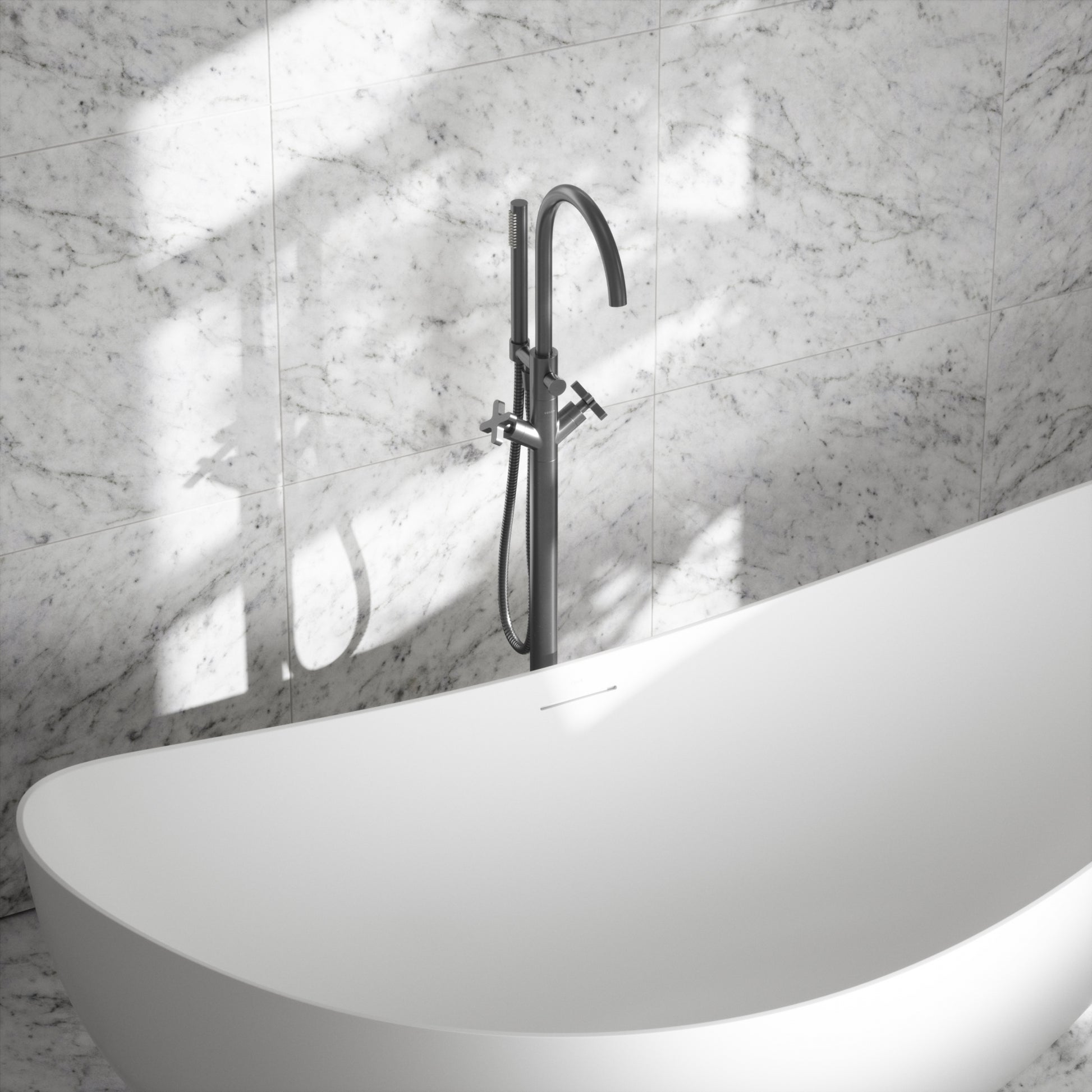 Regal Brushed Stainless Crosshead Floor Standing Bath Shower Filler Tap