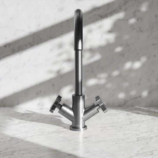 Regal Brushed Stainless Crosshead Kitchen Mixer Tap