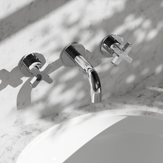 Regal Chrome Crosshead Wall Mounted Short Projection Basin Mixer Tap