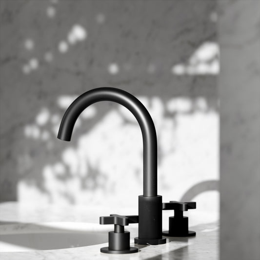 Regal Matte Black Crosshead Deck Mounted 3-Hole Basin Mixer Tap