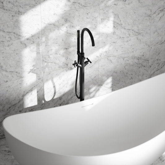 Regal Matte Black Crosshead Floorstanding Bath Shower Filler Tap