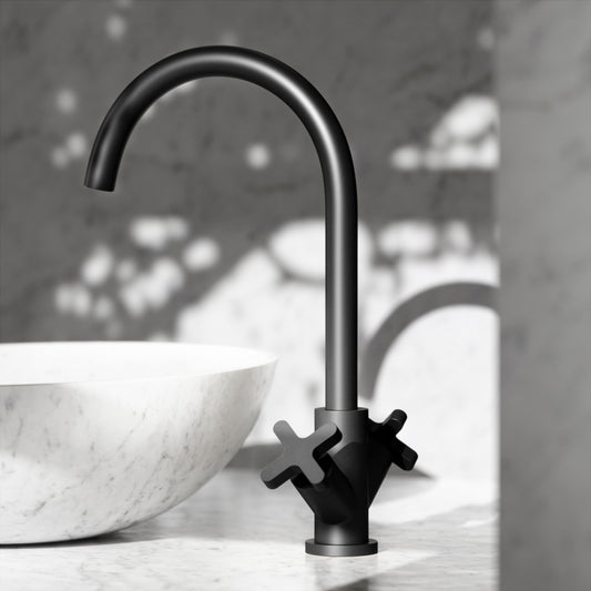 Regal Matte Black Crosshead Kitchen Mixer Tap