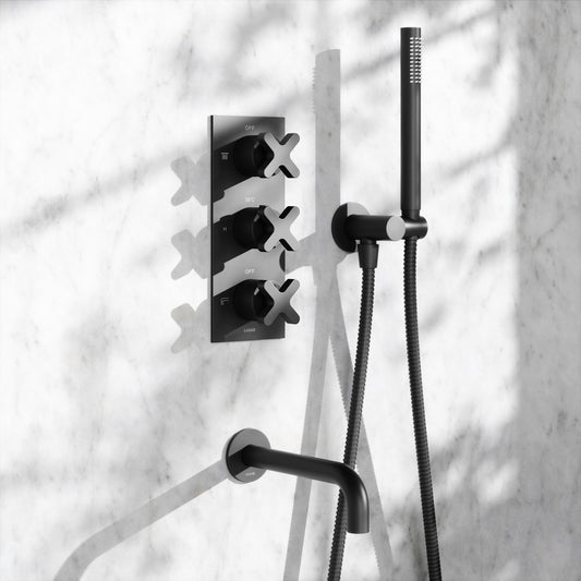 Regal Matte Black Crosshead Thermostatic 3-Way Mixer Shower System