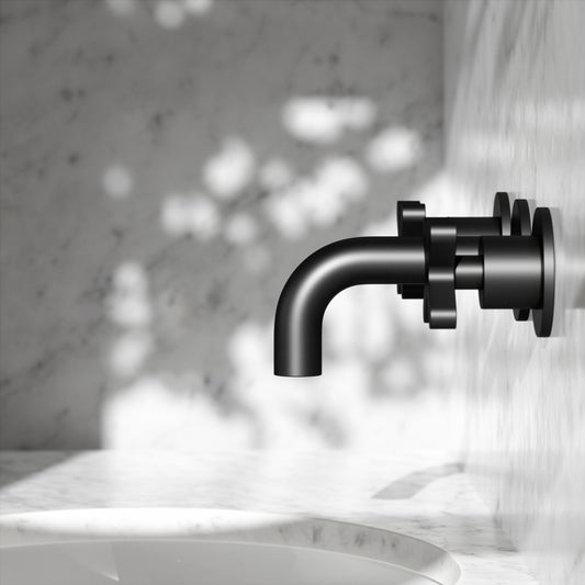 Regal Matte Black Crosshead Wall Mounted Short Projection Basin Mixer Tap