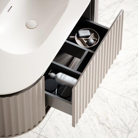 Regent Velvet Beige Curved Wall Hung Vanity Unit 1200mm