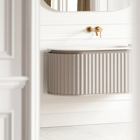 Regent Velvet Beige Curved Wall Hung Vanity Unit 1200mm