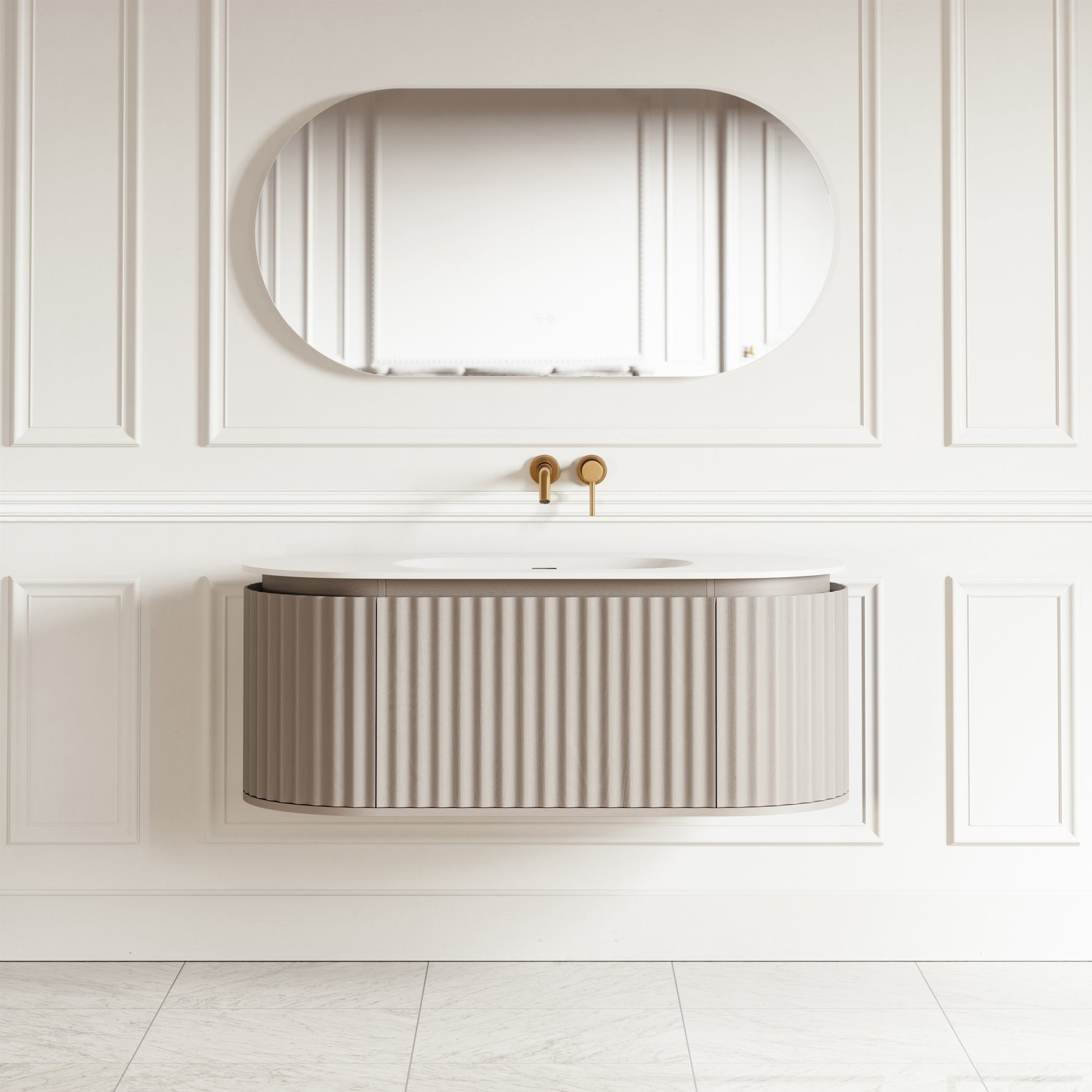 Regent Velvet Beige Curved Wall Hung Vanity Unit 1200mm