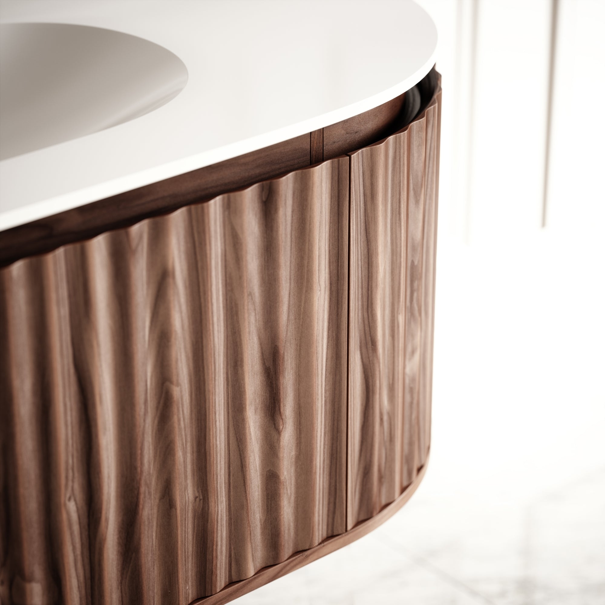 Walnut Rounded Vanity Regent Natural Walnut Curved Wall Hung Vanity Unit 1200mm | LUSSO