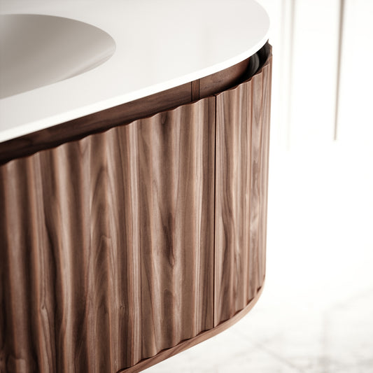 Regent Walnut Curved Wall Hung Vanity Unit 1200mm