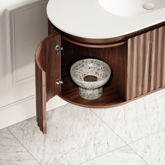 Regent Walnut Curved Wall Hung Vanity Unit 1200mm