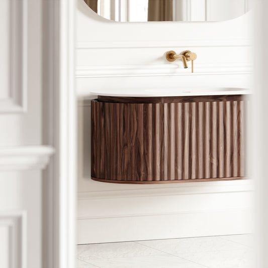 Regent Walnut Curved Wall Hung Vanity Unit 1200mm