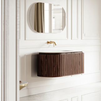 Regent Natural Walnut Curved Wall Hung Vanity Unit 1200mm | LUSSO