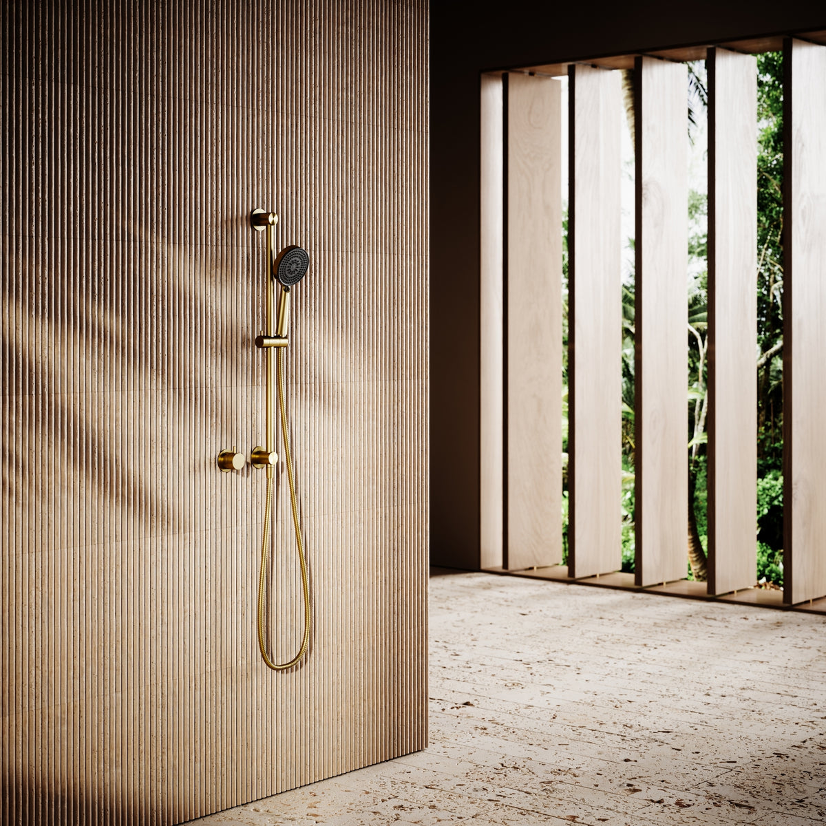 Outside Shower Riser Revive Brushed Gold Shower Riser Kit with Valve - LUSSO