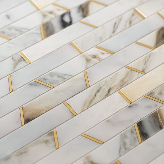 Riviera Calacatta Marble & Brass Mosaic Wall Tile
