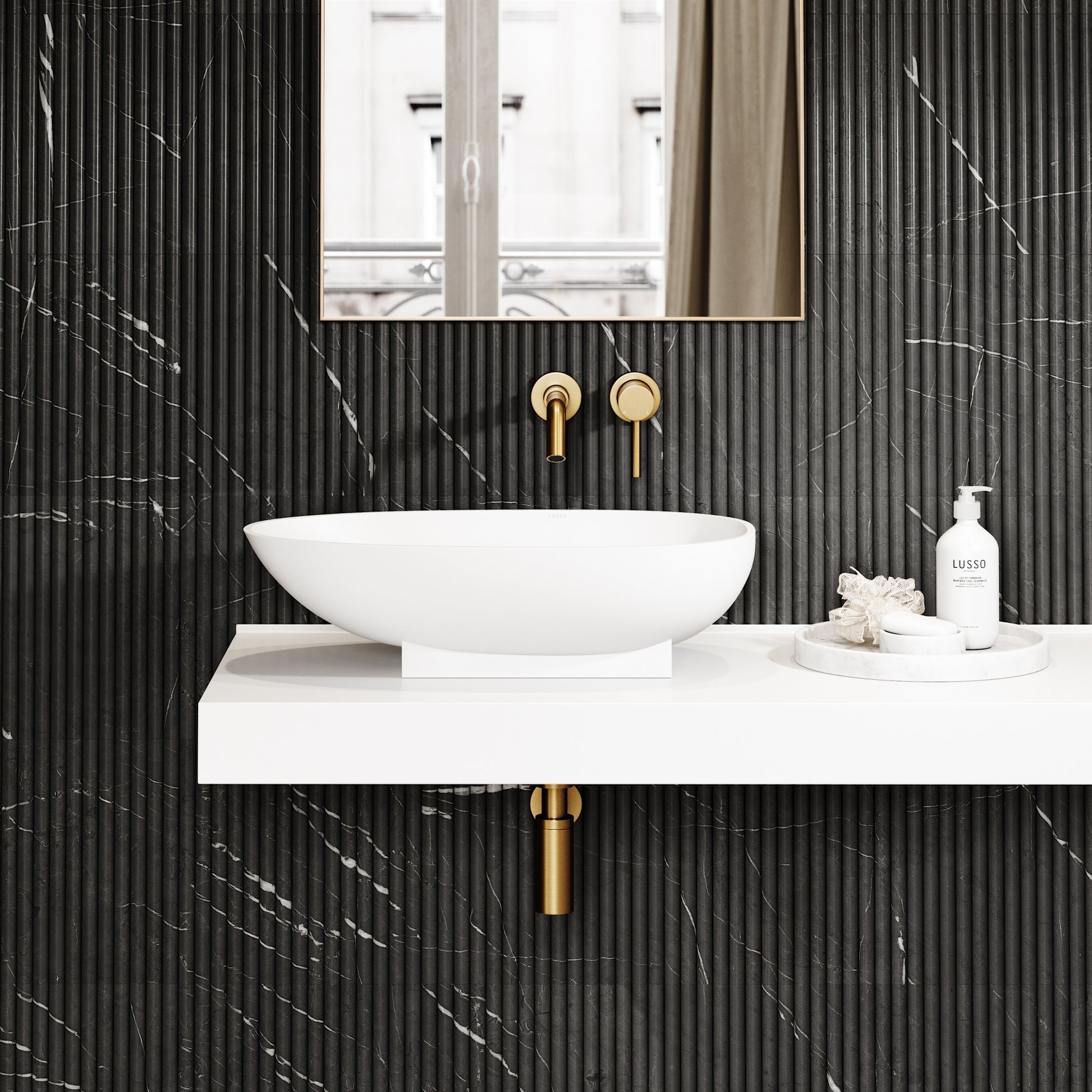 Romano Fluted Grey Pietra Marble Mosaic Wall Tile