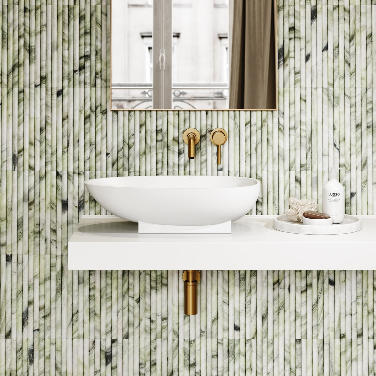 Romano Fluted Jade Green Marble Mosaic Wall Tile - LUSSO