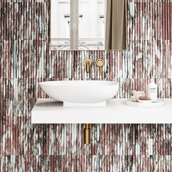 Romano Fluted Rosa Norwegian Marble Mosaic Wall Tile - LUSSO