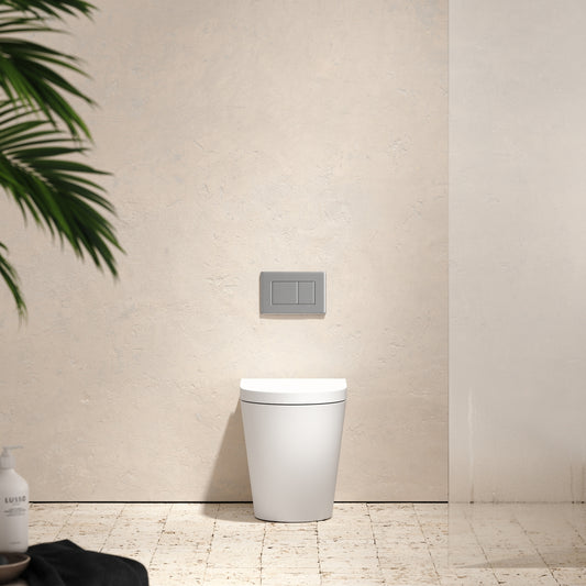 Senza Back To Wall Rimless Toilet with Concealed Cistern and Brushed Stainless Flush Plate