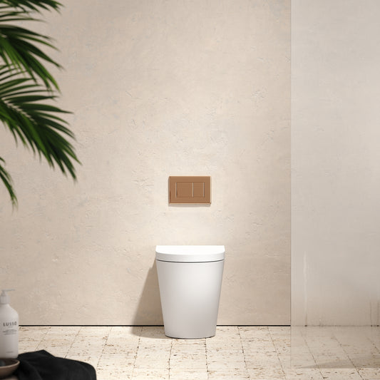 Senza Back To Wall Rimless Toilet with Concealed Cistern and Rose Gold Flush Plate