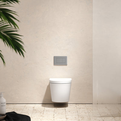 Senza Wall Hung Rimless Toilet with Concealed Cistern Frame and Brushed Stainless Flush Plate