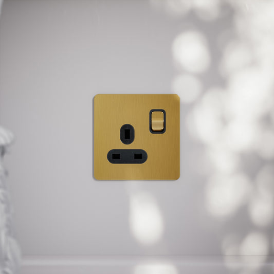 SlimTech Collection Brushed Gold 1 Gang 13A Socket