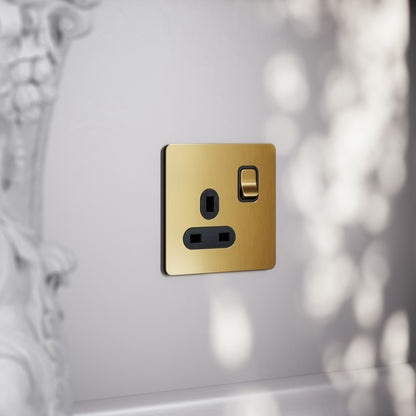 SlimTech Collection Brushed Gold 1 Gang 13A Socket