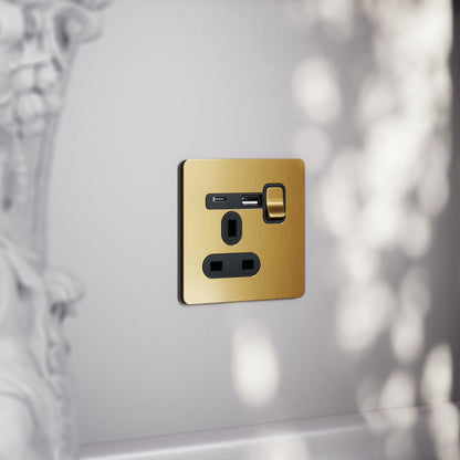 SlimTech Collection Brushed Gold 1 Gang 13A USB & USB-C Socket