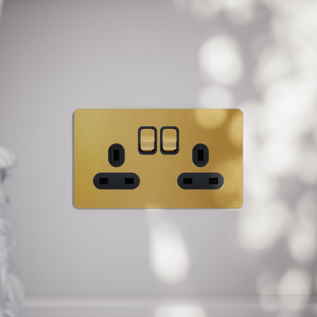 Goldtec Socket Design SlimTech Collection Brushed Gold 2 Gang 13A Socket - LUSSO