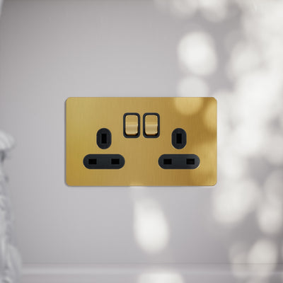 SlimTech Collection Brushed Gold 2 Gang 13A Socket