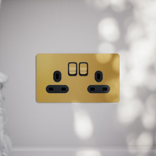 SlimTech Collection Brushed Gold 2 Gang 13A Socket