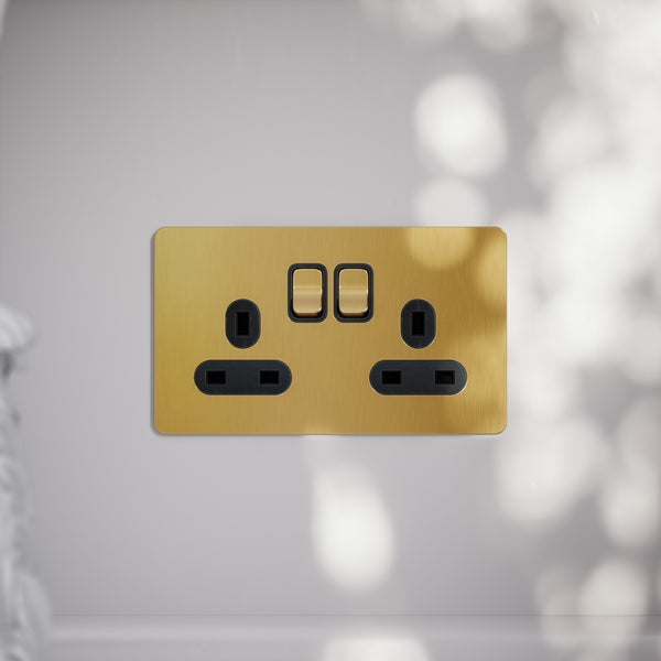 SlimTech Collection Brushed Gold 2 Gang 13A Socket - LUSSO