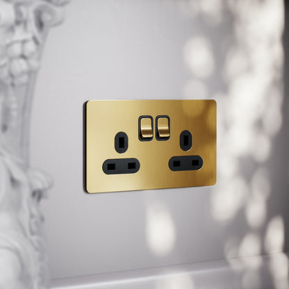 SlimTech Collection Brushed Gold 2 Gang 13A Socket