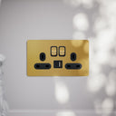 SlimTech Collection Brushed Gold 2 Gang 13A USB & USB-C Socket