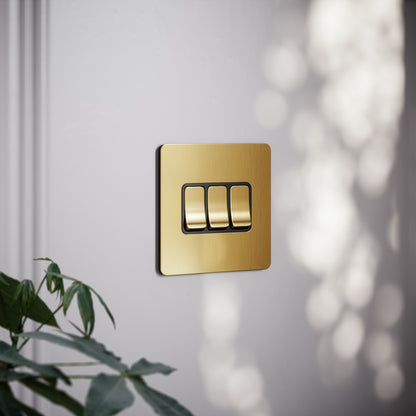 SlimTech Collection Brushed Gold 3 Gang 2 Way Switch