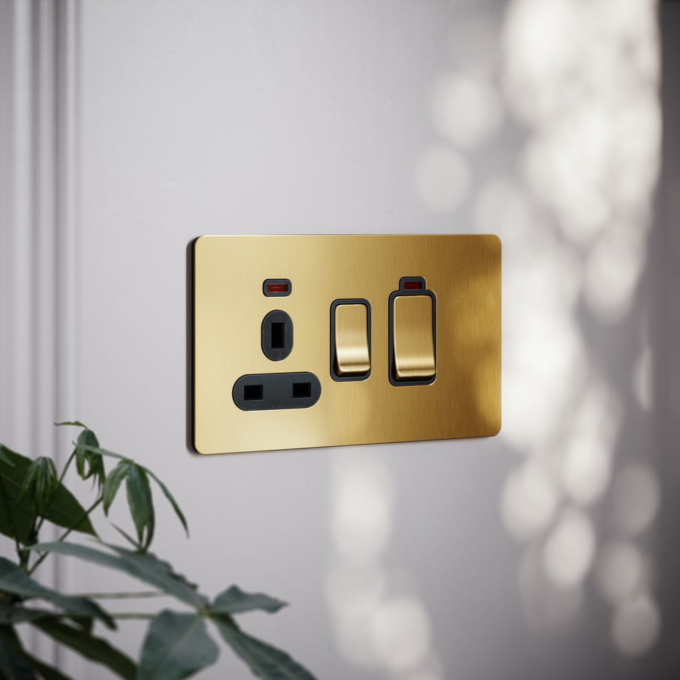 SlimTech Brushed Gold Cooker Control Unit & 13A Socket - LUSSO