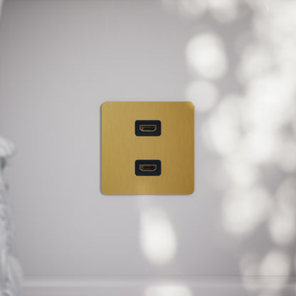 SlimTech Collection Brushed Gold Double HDMI Socket