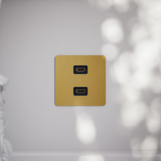SlimTech Collection Brushed Gold Double HDMI Socket