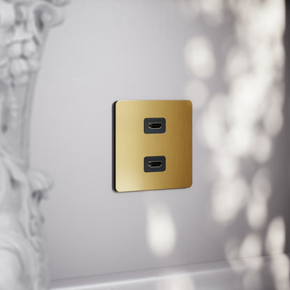 SlimTech Collection Brushed Gold Double HDMI Socket