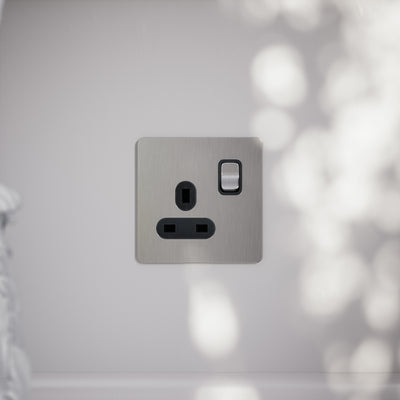 SlimTech Collection Brushed Stainless 1 Gang 13A Socket