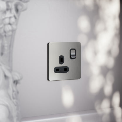SlimTech Collection Brushed Stainless 1 Gang 13A Socket
