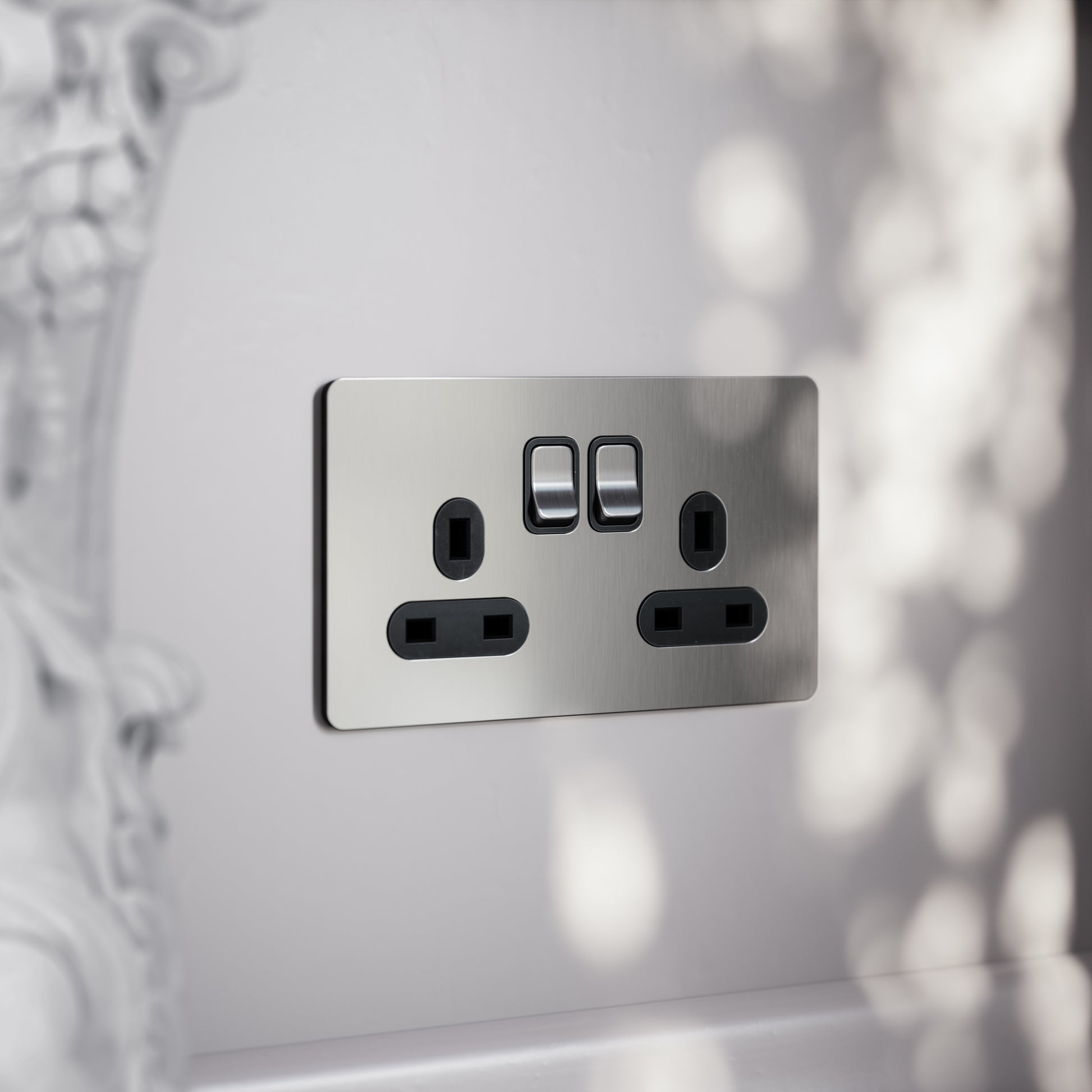 SlimTech Collection Brushed Stainless 2 Gang 13A Socket