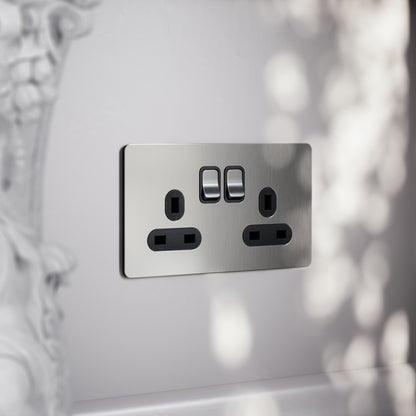 SlimTech Collection Brushed Stainless 2 Gang 13A Socket