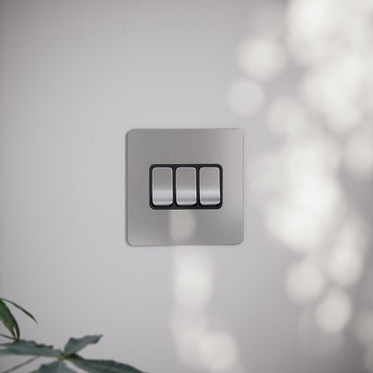 SlimTech Collection Brushed Stainless 3 Gang 2 Way Switch