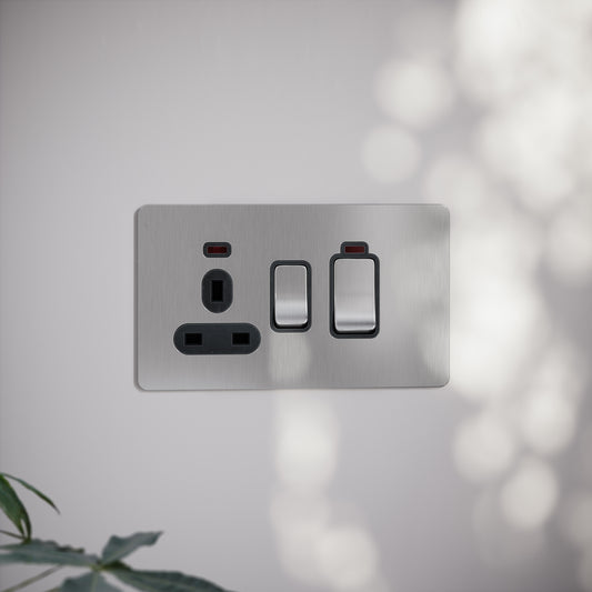 SlimTech Collection Brushed Stainless Cooker Control Unit & 13A Socket
